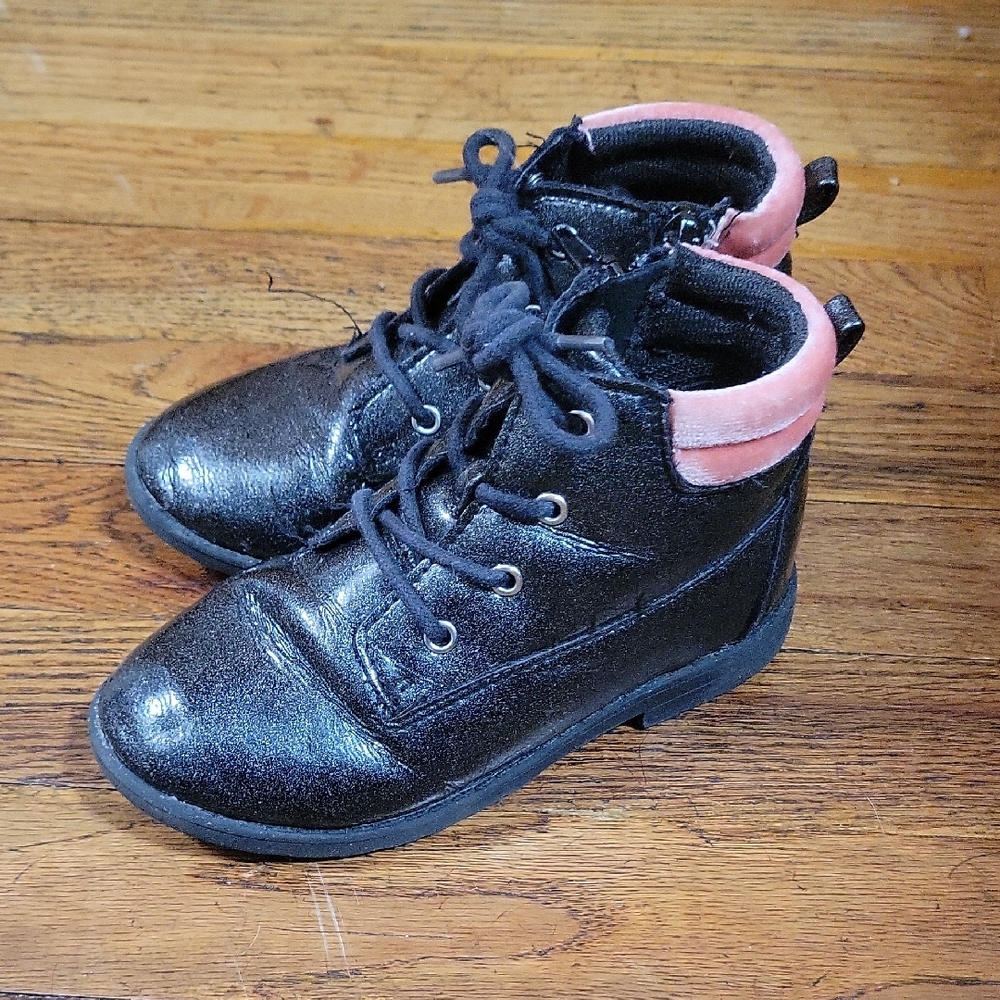 Sugar Kids Black and Pink Lace-Up Boots